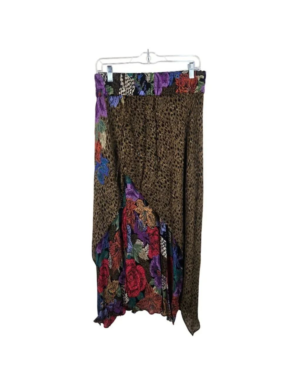 Vintage 90s Platinum Dorothy Schoelen Maxi Skirt Floral Animal Leopard Print L
